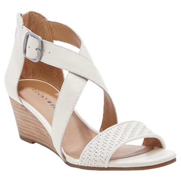 Lucky Brand Womens 7.5 White Wedge Sandals - Picture 1 of 9